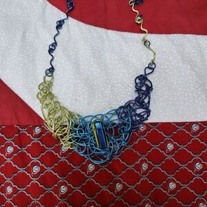 Elegant Blue and Green Wire Necklace